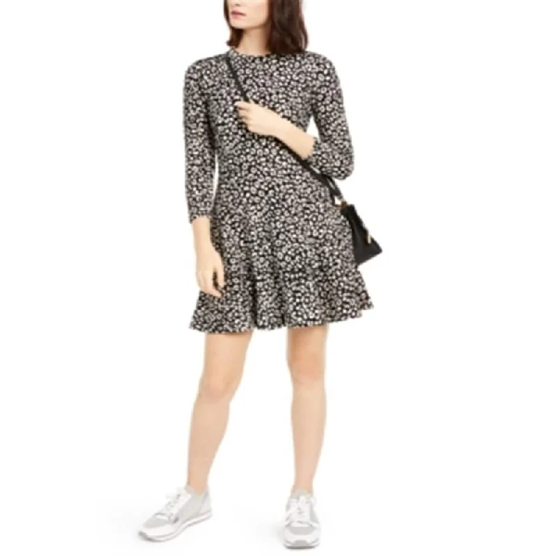 High Street Style Michael Kors Women's Animal Print Tiered Cocktail Dress Black Size XL