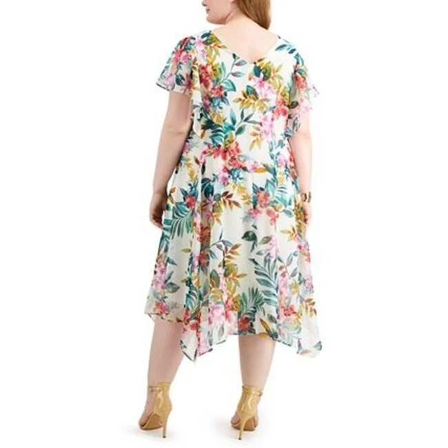 Sweet Girl Robbie Bee Women's Flutter Sleeve Midi Dress White Size 20W