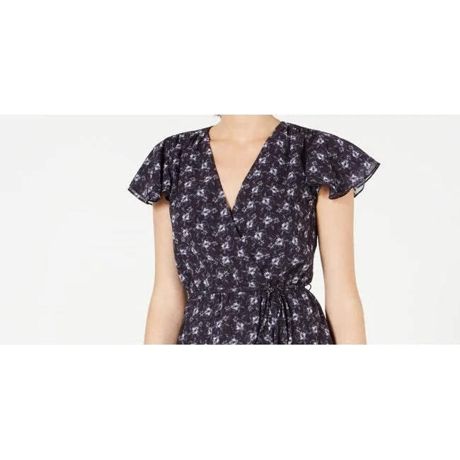 Practical Style French Connection Women's Agata Flutter-Sleeve Faux-Wrap Dress Blue Size 4