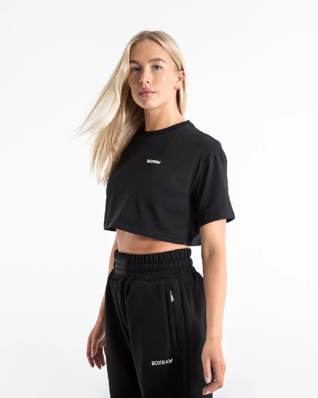Comfort Fit Cropped BOXRAW T-Shirt - Black