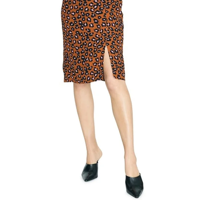 Bright Colors Sanctuary Women's Printed Spaghetti Strap V Neck Knee Length Sheath Dress Brown 8