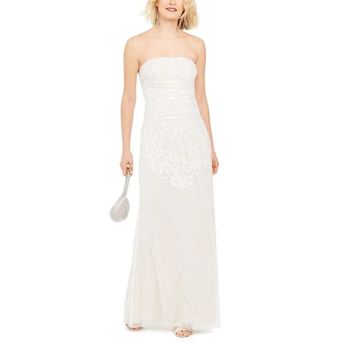 College Style Adrianna Papell Women's Beaded Strapless Gown White Size 12