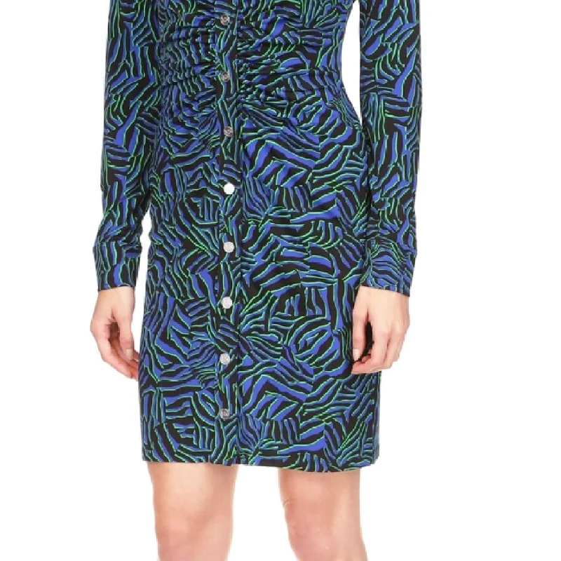 High Street Design Michael Kors Women's Zebra Print Ruched Mini Dress Blue Size X-Small