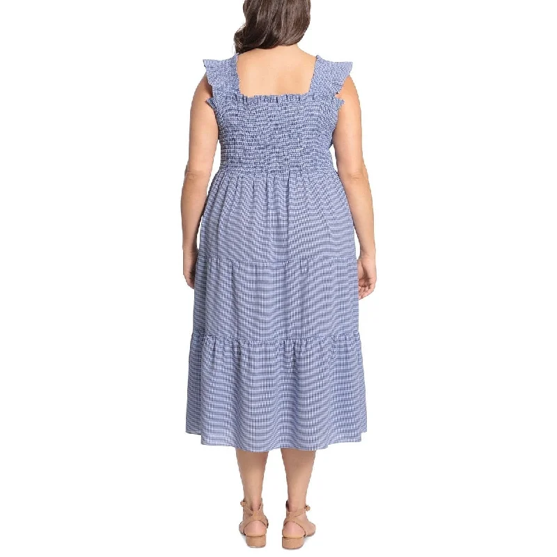 New Products London Times Women's Gingham Smocked Top Midi Dress Blue Size 1X