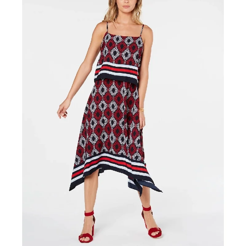 Celebrity Style Tommy Hilfiger Women's Printed Popover Midi Dress Blue Size 14