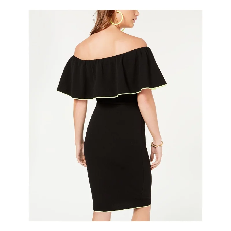 New Products Crave Fame Women's Sleeveless Off Shoulder Above The Knee Body Con Party Dress Black Size Small