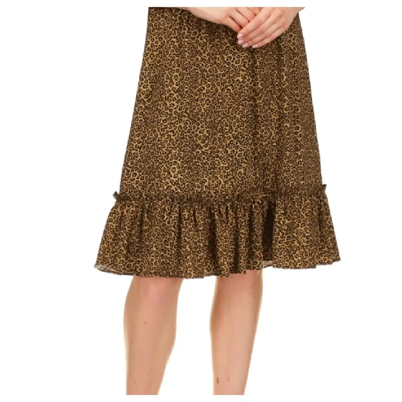 Street Fashion Michael Kors Women's Smocked Waist Cheetah Print Dress Brown Size X-Large