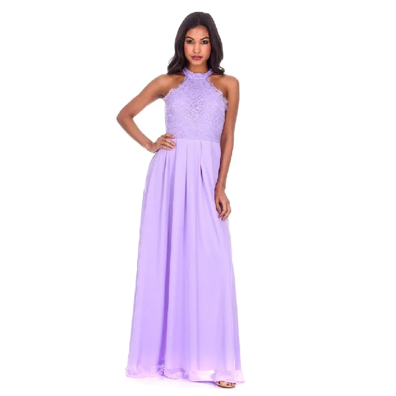 Retro Literary Style Ax Paris Women's Lace Choker Neck Maxi Dress Purple Size 13