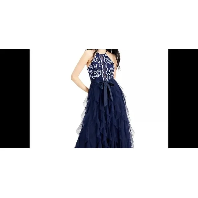 New Autumn And Winter Styles Teeze Me Juniors' Embroidered-Top Layered-Skirt Gown Navy Size 1