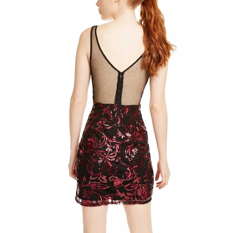Elegant Classic Sequin Hearts Junior's Sequined Illusion Back Dress Red Size 1