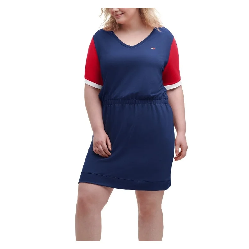 Youthful Tommy Hilfiger Women's Colorblock Short T-Shirt Dress Blue Size 0X