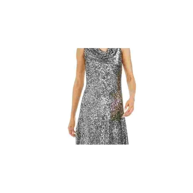 Spring Fashion Taylor Women's Cowlneck Sequined Midi Dress Silver Size 16