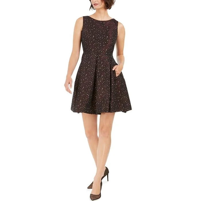 Simple Style Taylor Women's Boat Neck Sleeveless Box Pleat A Line Zipper Back Jacquard Dress Black Size 6 Simple Style Taylor Women's Boat Neck Sleeveless Box Pleat A Line Zipper Back Jacquard Dress Black Size 6