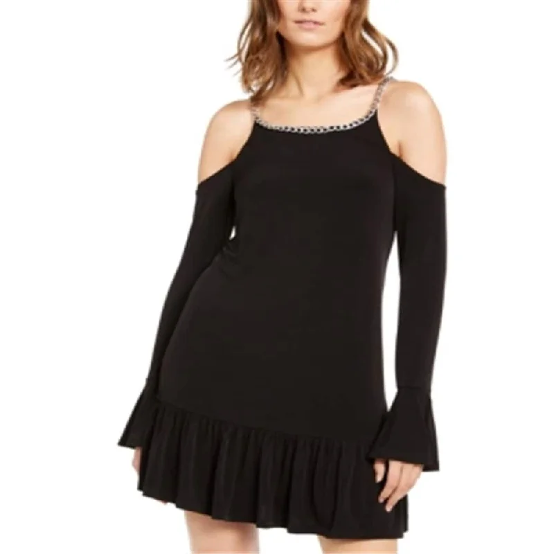 Retro Design Michael Kors Women's Chain Detail Cold Shoulder Dress Black Size Small