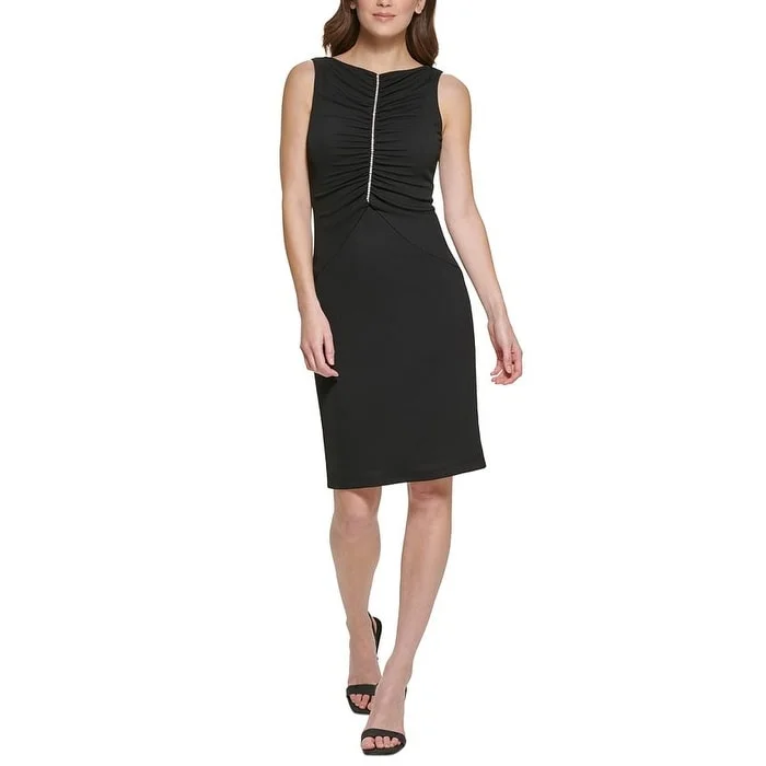 Soft Wear Calvin Klein Women's Ruched Rhinestone Embellished Dress Black Size 4