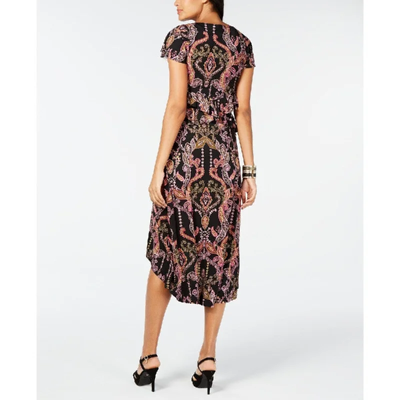 Street Cool Thalia Sodi Printed Cutout-Waist High-Low Hem Dress Black Size M