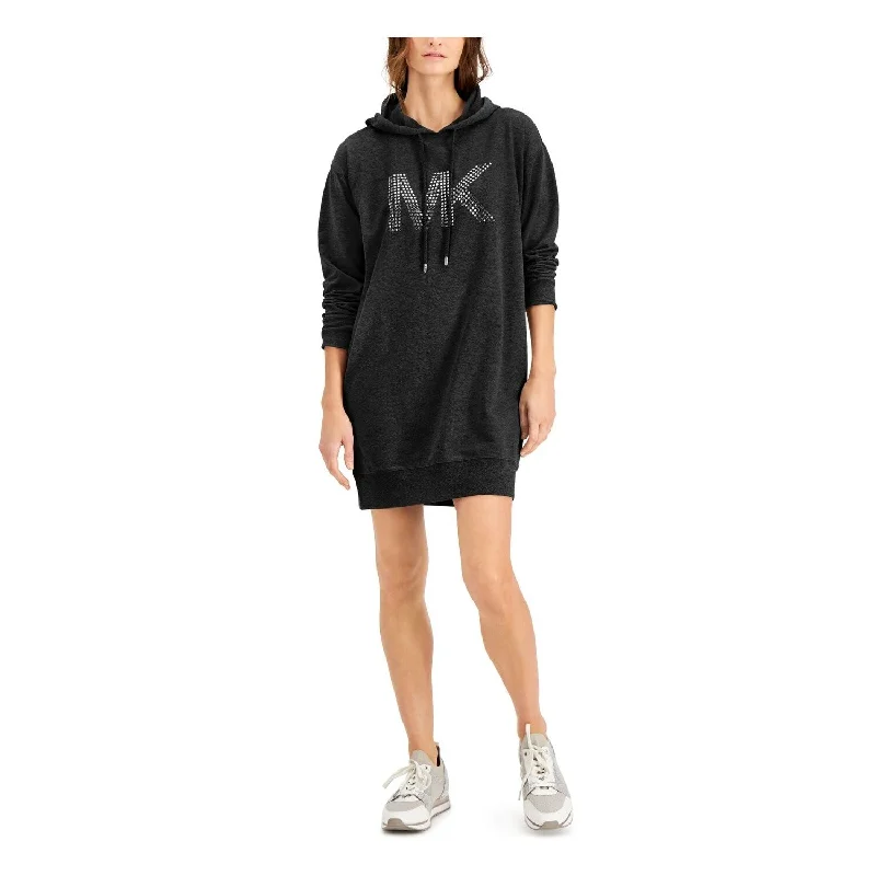 Sports Comfort Style Michael Kors Women's Rhinestone Long Sleeve Above The Knee Active Wear Dress Black Size X-Large