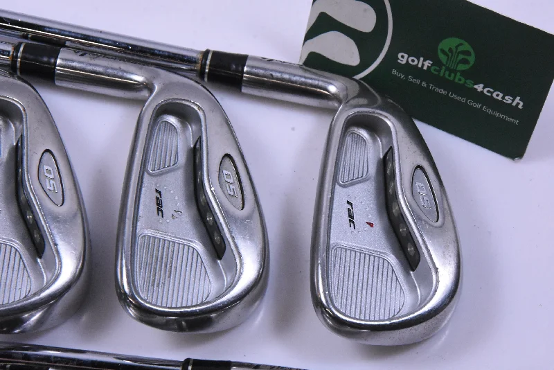 French Style Left Hand Taylormade RAC OS Irons / 4-PW+SW / Regular Flex T Step Ultralite 90