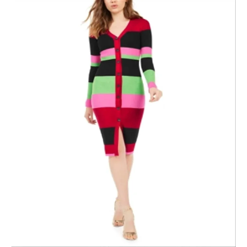 Classic Planet Gold Junior's Metallic Stripe Cardigan Dress Red Size Xl