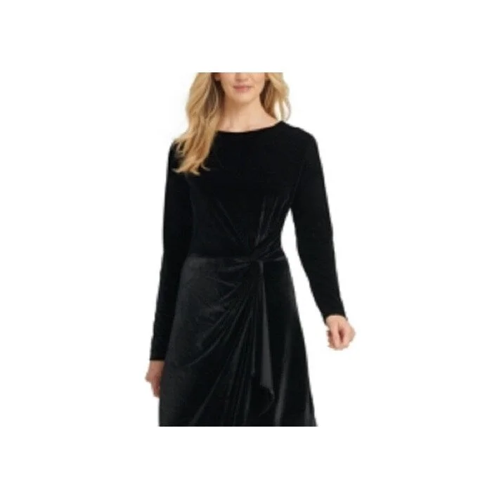 Street Personality Style Dkny Women's Long Sleeve Jewel Neck Knee Length Sheath Dress Black Size Medium