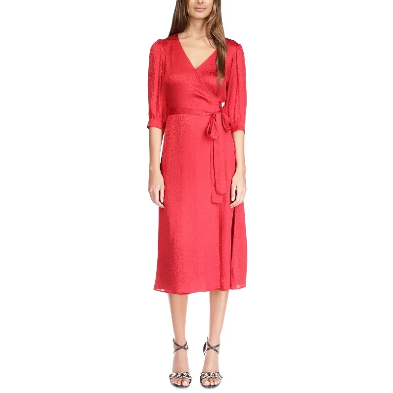 Sports And Leisure Michael Kors Women's Cheetah Jacquard Midi Wrap Dress Red Size X-Large