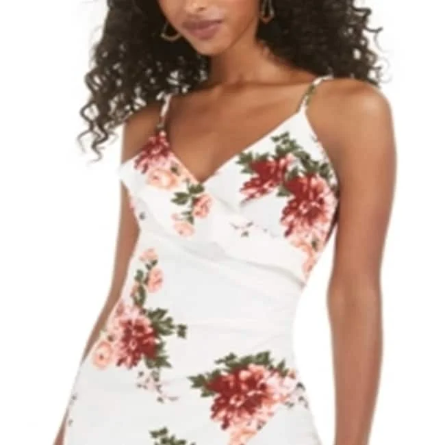All-Day Comfort Crave Fame Women's Spaghetti Strap Mini Body Con Cocktail Dress Juniors White Size S