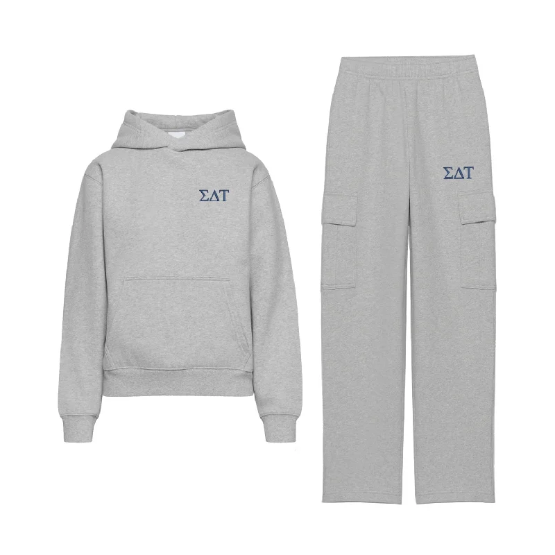 French Retro Sigma Delta Tau Fave Fit Fleece Cargo Hoodie Set