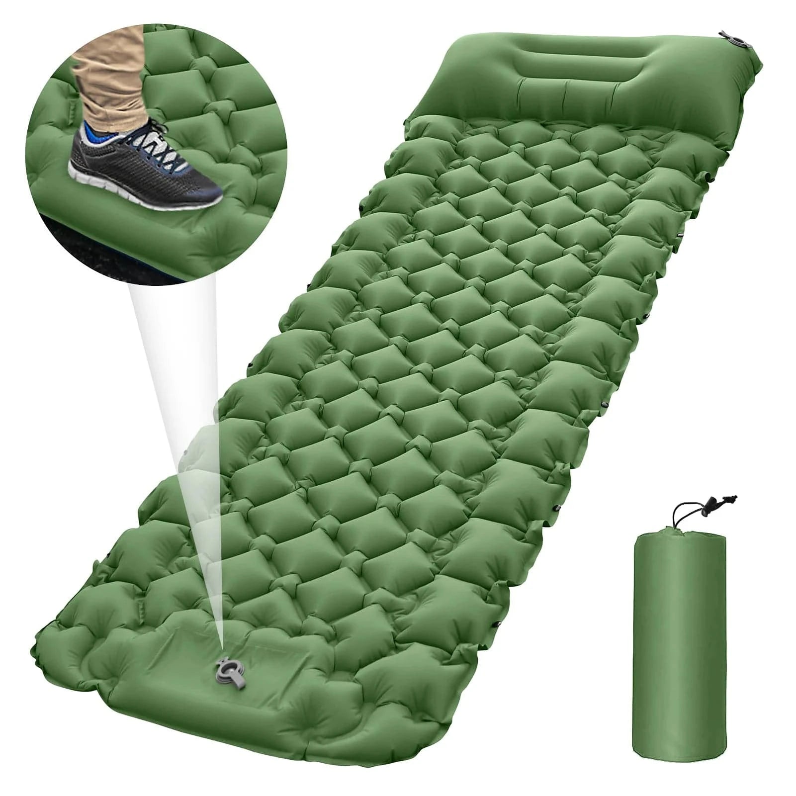 Short Design Portable Inflatable Air Mattress Lightweight Camping Mat with Air Pillow Waterproof Sleeping Pad Hiking Travel Tent Equipment