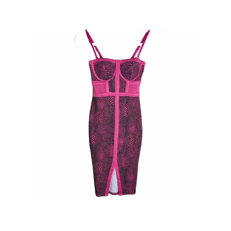 Street Fashion Style MATERIAL GIRL Women's Zippered Animal Print Spaghetti Strap Sweetheart Neckline Mini Body Con Cocktail Dress Pink Size Small