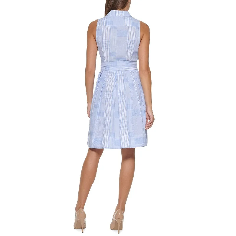 Fashion And Simplicity Tommy Hilfiger Women's Sleeveless Patchwork Shirtdress Blue Size 6