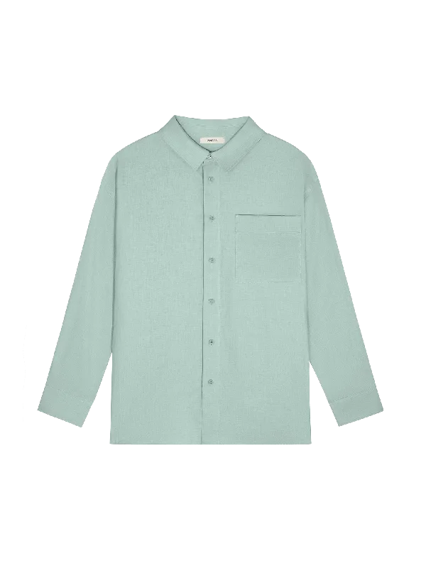 Casual Style Womens DNA Aloe Linen Collared Long Sleeve Shirt—eucalyptus blue