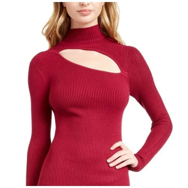 Soft Comfort Guess Women's Long Sleeve Turtle Neck Short Body Con Dress Red Size X-Small