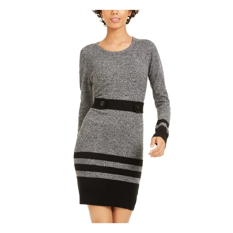 Fashionable Items Bcx Women's Color Block Long Sleeve Jewel Neck Short Body Con Dress Gray Size X-Small
