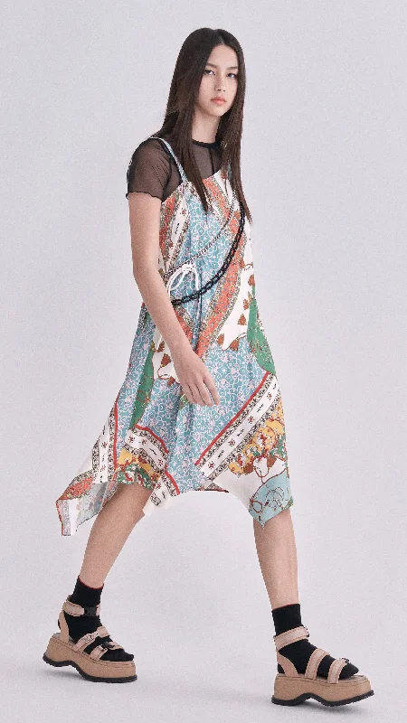 Simple Solid Color Scarf Printed Dress