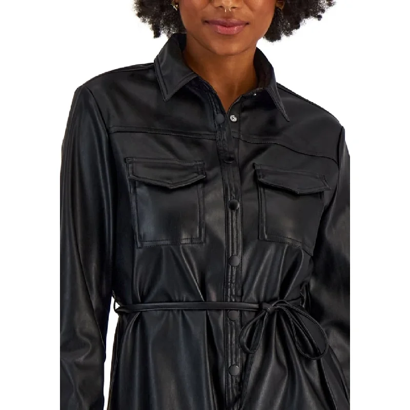 Creative Prints Kit & Sky Junior's Faux Leather Shirtdress Black Size Medium