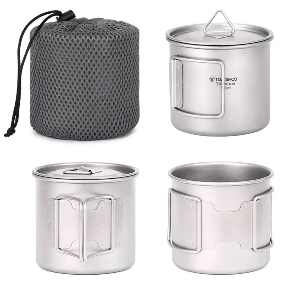 Modernism TOMSHOO Outdoor Portable Cup Set Ultralight Titanium Cup Picnic Water Mug with Foldable Handle Camping Supplies Tableware 2022