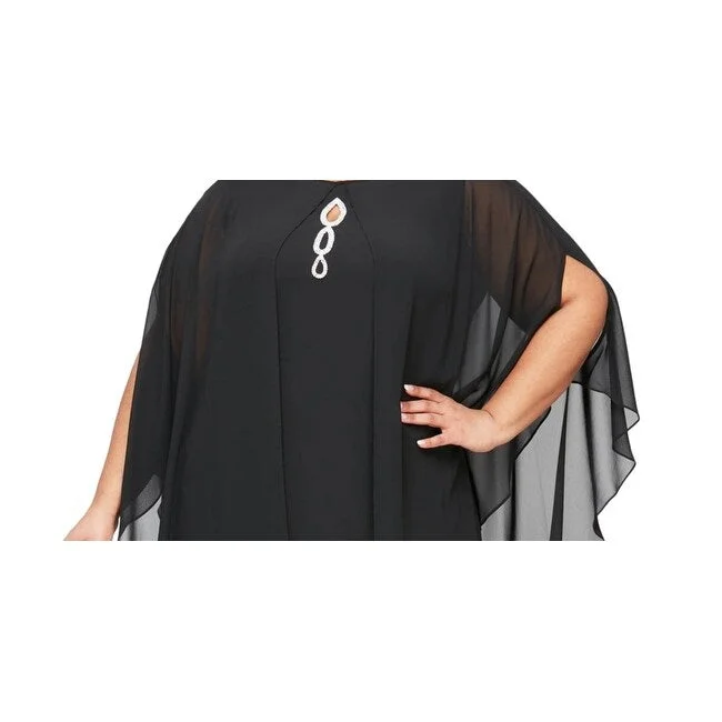 High-end Wear Sl Fashions Women's Rhinestone Chiffon Dress & Capelet Black Size 20W