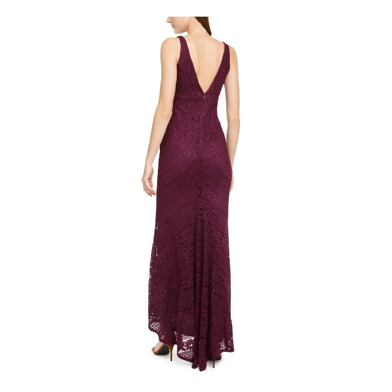 High-quality Styles Jump Women's V Neck Full Length Body Con Evening Dress Purple Size 1/2