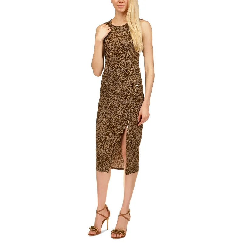 Urban Fashion Michael Kors Women's Button Slit Midi Dress Brown Size Xx-Large
