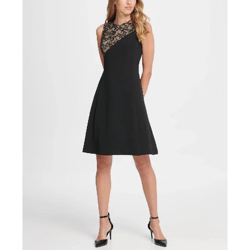 Fresh And Natural DKNY Women's Sequin And Crepe Combo Fit & Flare Dress Black Size 12 Fresh And Natural DKNY Women's Sequin And Crepe Combo Fit & Flare Dress Black Size 12