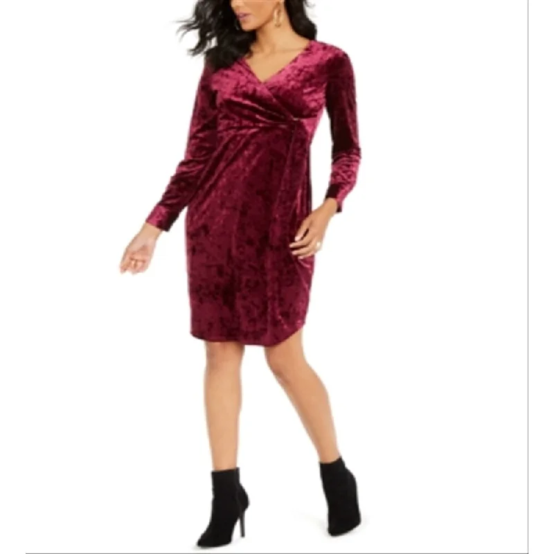 Street Vertical And Horizontal Design Thalia Sodi Women's Side Tie Velvet Surplice Dress Purple Size X-Small