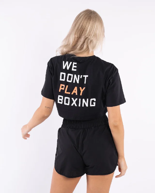 Summer Comfort We Don't Play Boxing Crop T-Shirt - Black