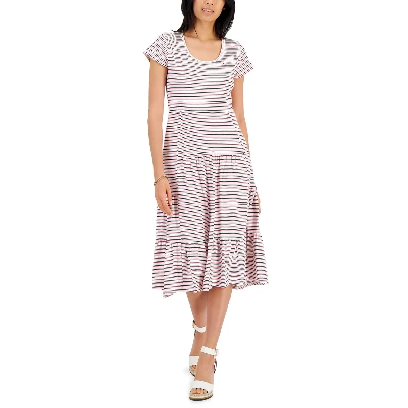 Elegant Style Tommy Hilfiger Women's Striped Tiered Midi Dress White Size Medium
