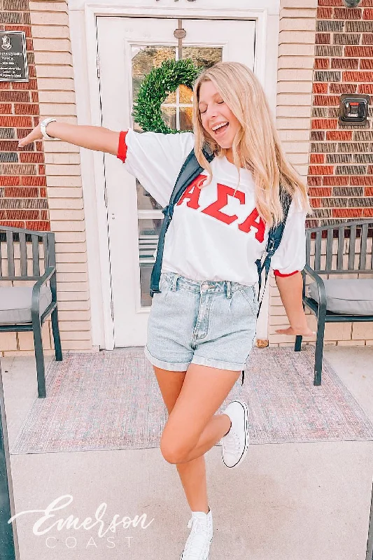 Leisure And Entertainment Alpha Sigma Alpha Red and White Stitched Letter Jersey