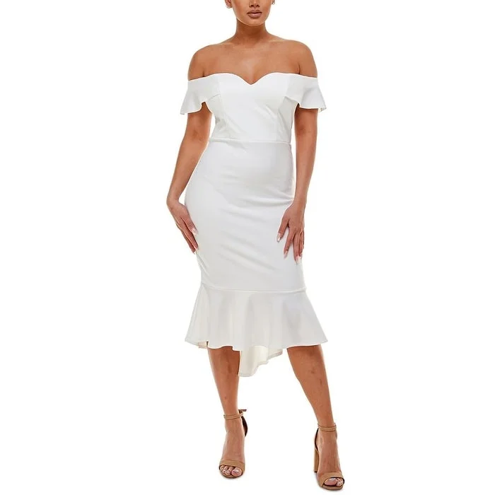 Simple And Comfortable Emerald Sundae Junior's Off The Shoulder Ruffled Dress White Size X-Large