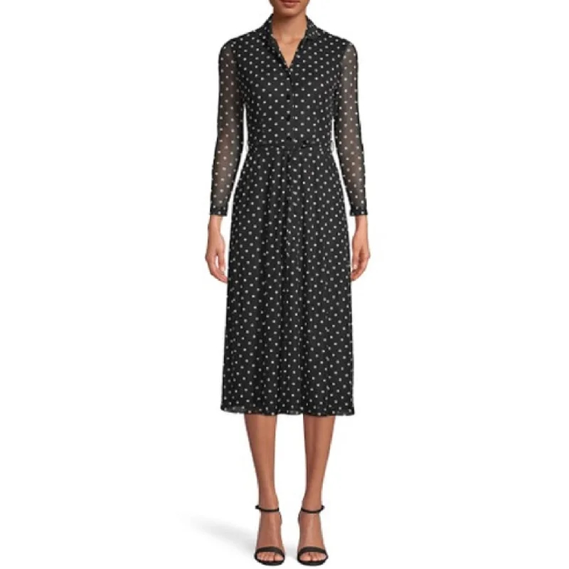 All-Day Wear Anne Klein Women's Nathalie Midi Polka Dot Shirtdress Black Size 14