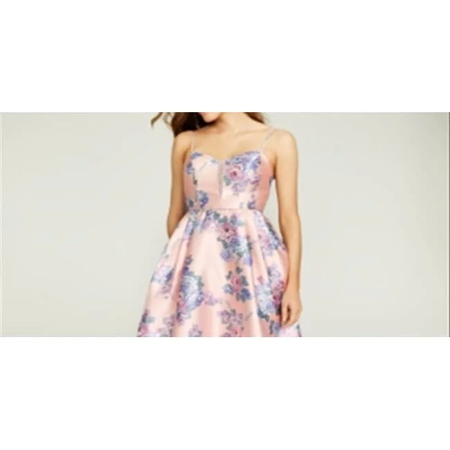 Trendy and versatile Teeze Me Juniors' Mesh-Trim Floral-Print Gown Pink Size 11
