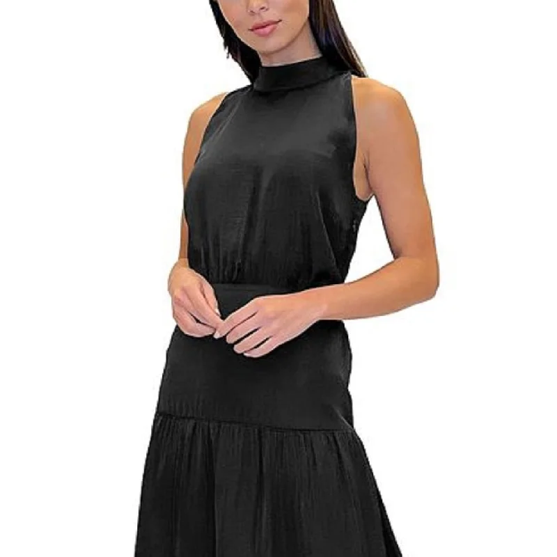 Embroidered Letters Sam Edelman Women's High Neck Tiered Hem Sleeveless Midi Dress Black Size 4