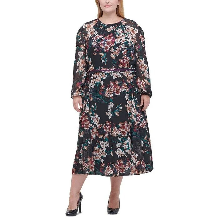 Exquisite Tailoring Tommy Hilfiger Women's Long Sleeve Midi Dress Black Size 22W