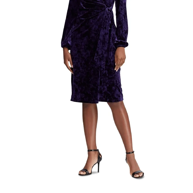 Comfort Fit Ralph Lauren Women's Long Sleeve V Neck Knee Length Wrap Dress Dress Purple Size 0